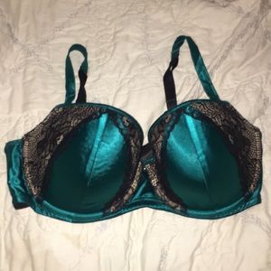 Cacique 38ddd 38f black teal lace sexy cute bra
